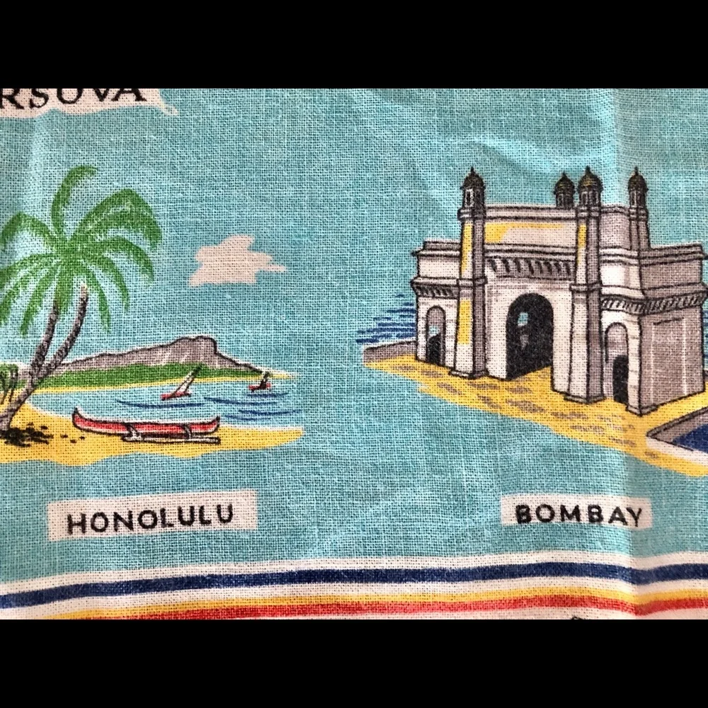 Vintage ULSTER Pacific Orient Ship Boat Ocean Liner Travel 60s Irish Linen Towel